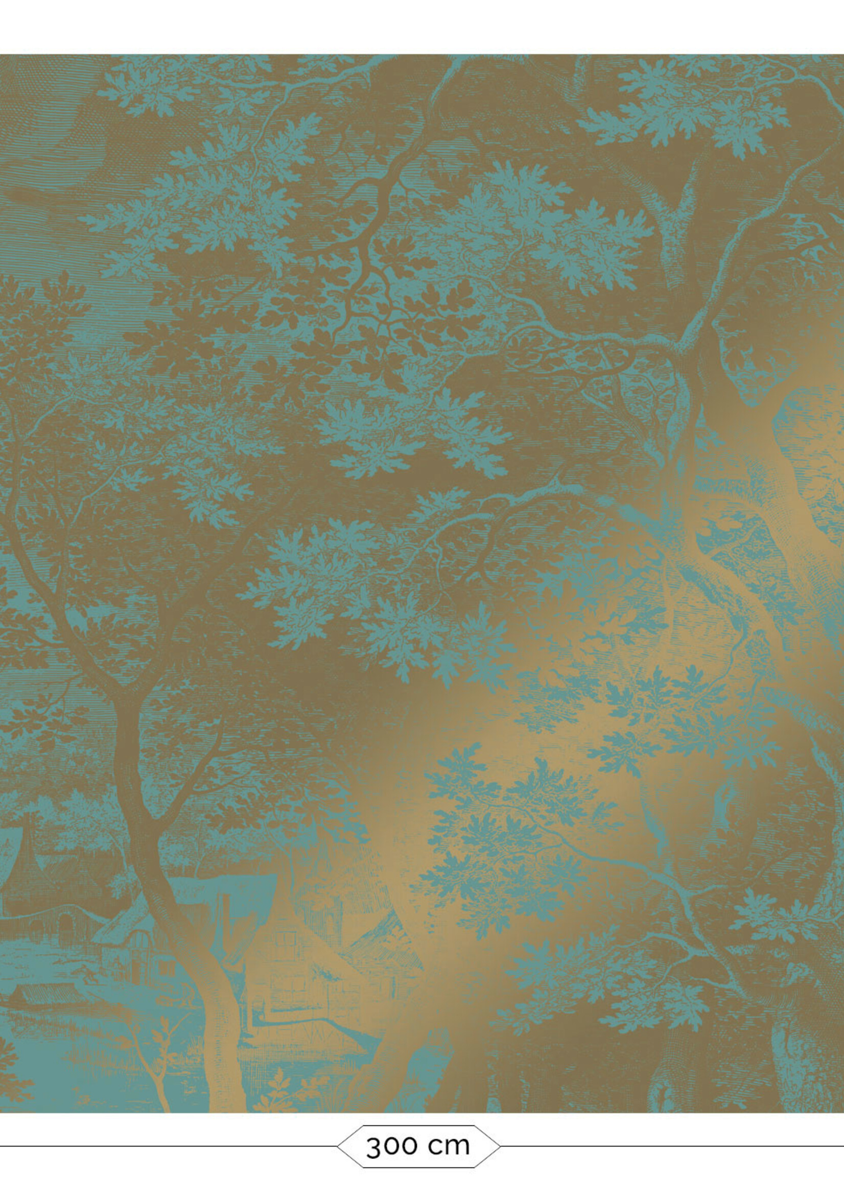 Gold-Tapete Engraved Landscapes, Türkis