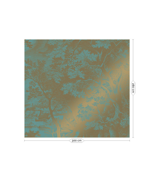 Gold metallic wall mural Engraved Landscapes, Turquoise