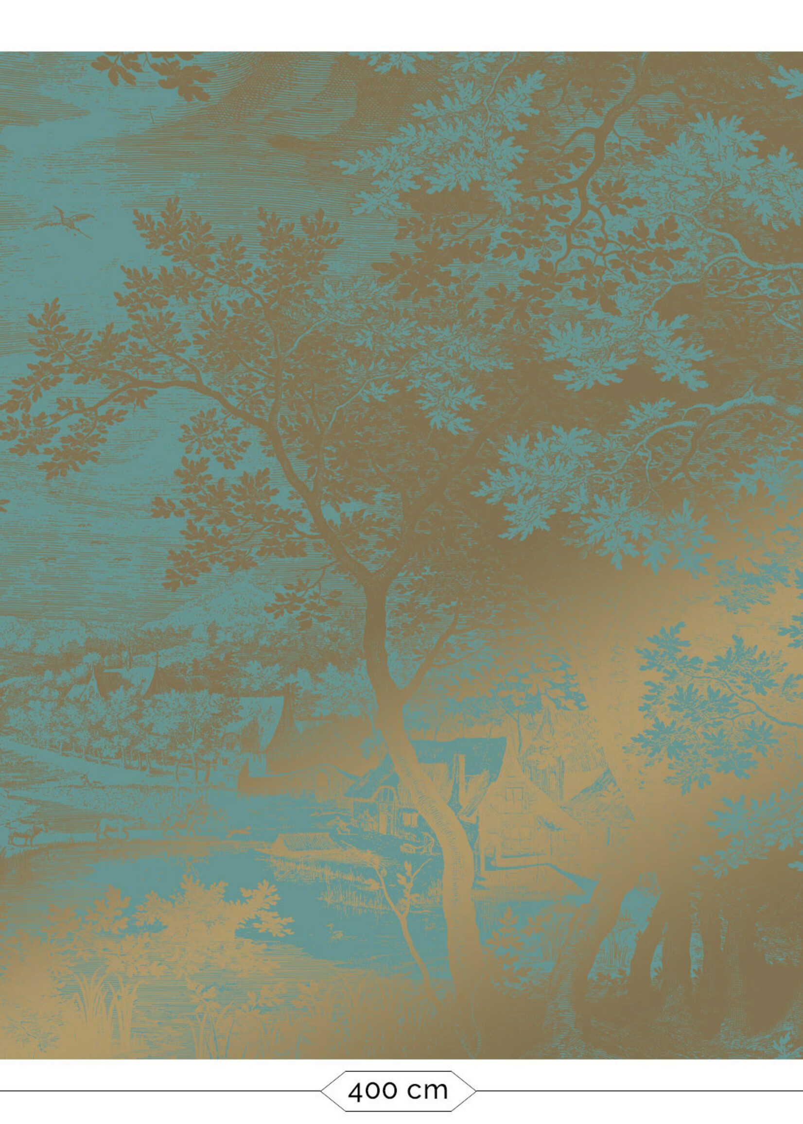 Goud behang Engraved Landscapes, Turquoise