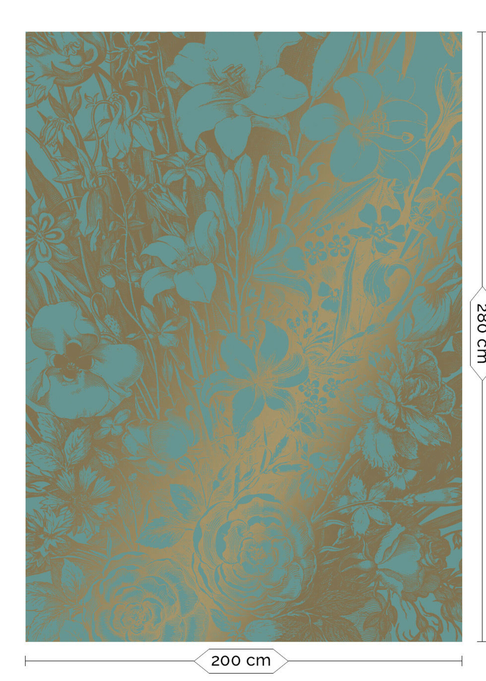 Gold-Tapete Engraved Flowers, Türkis