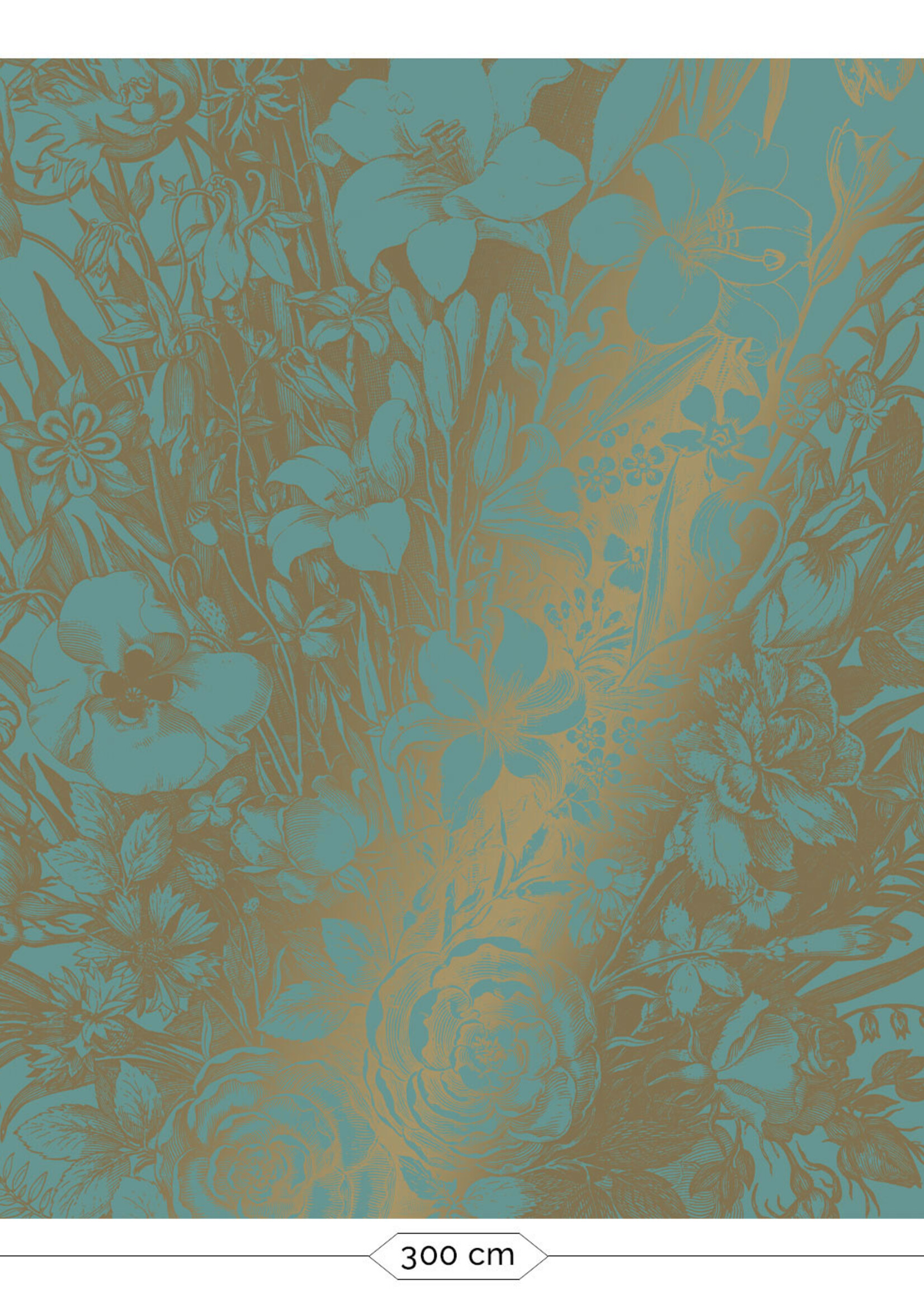 Gold metallics wall mural Engraved Flowers, Turquoise