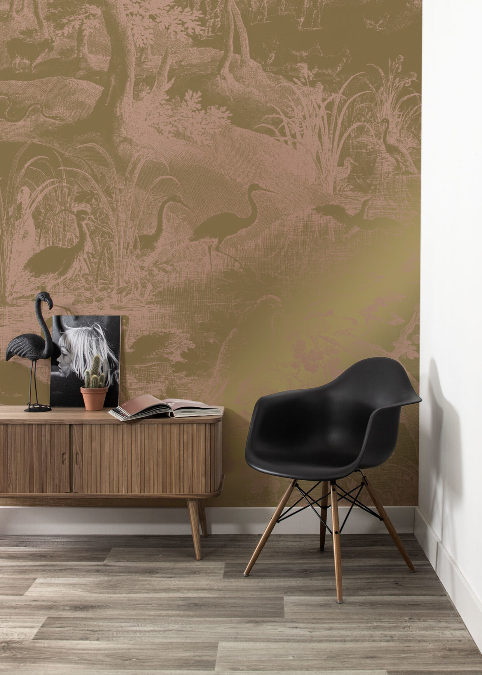 Gold-Tapete Engraved Landscapes, Rosa