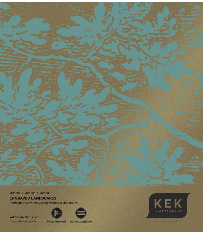 Goud behang Engraved Landscapes, Turquoise