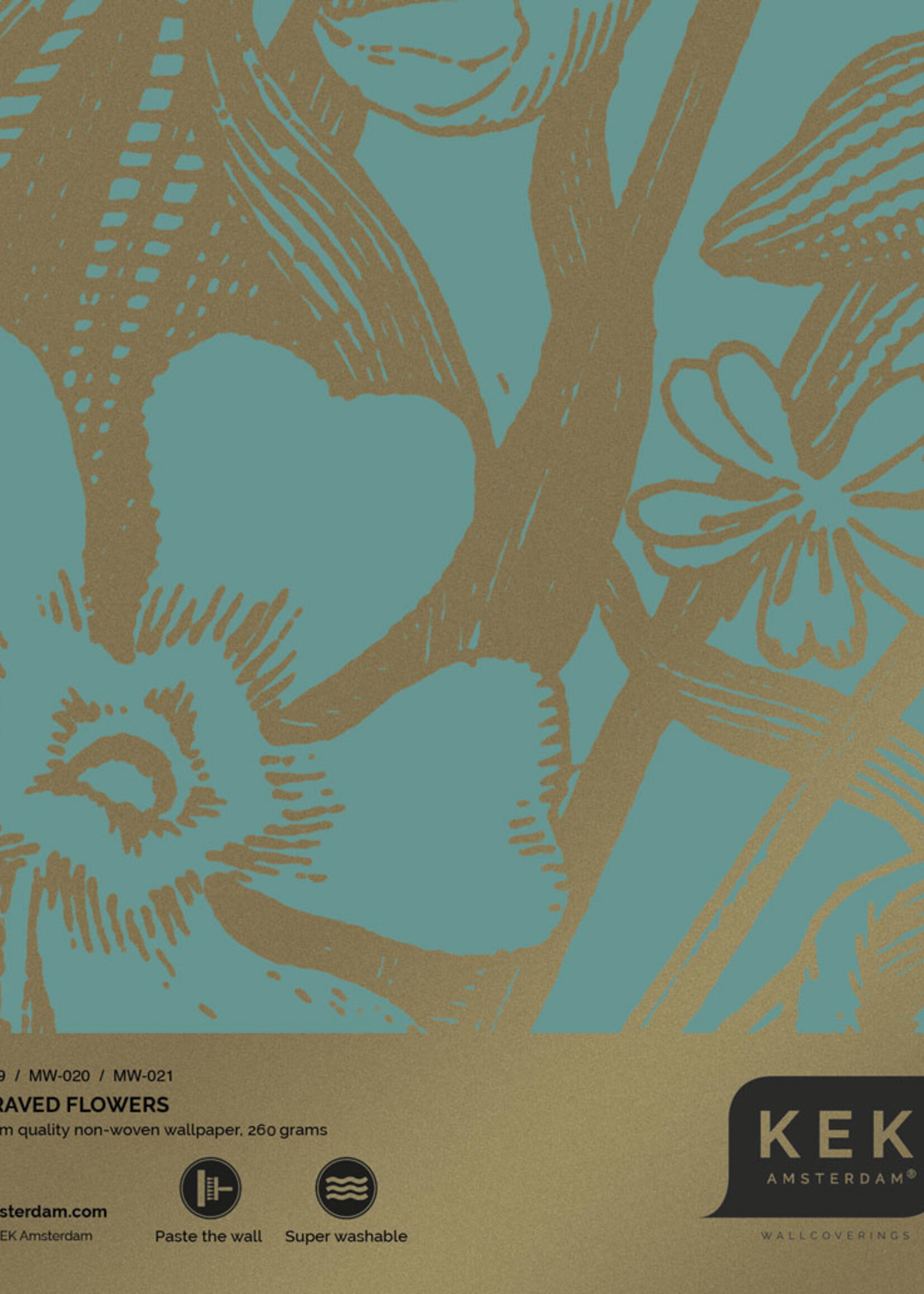 Gold metallics wall mural Engraved Flowers, Turquoise