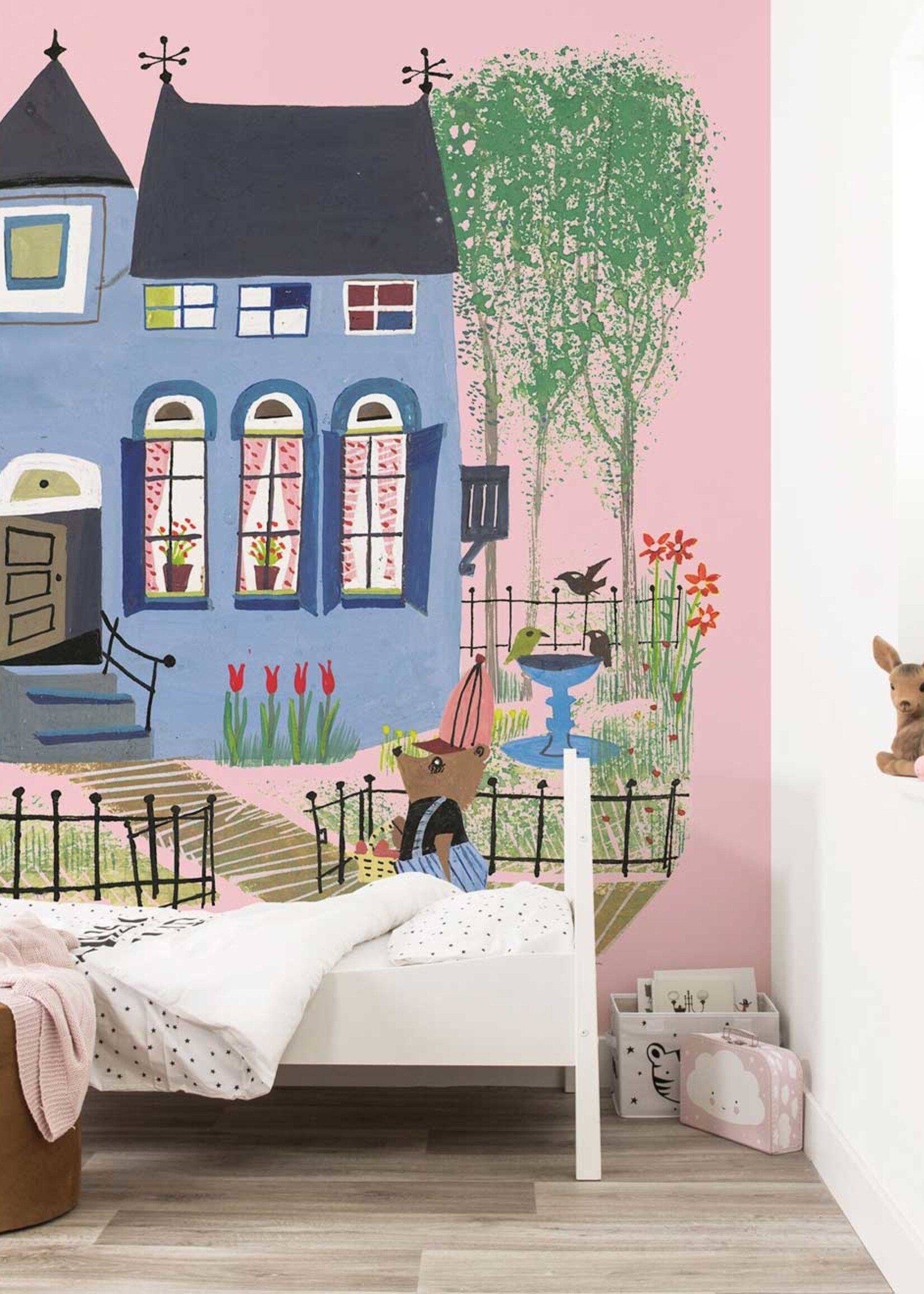 Fiep Westendorp Wall Mural Bear with Blue House