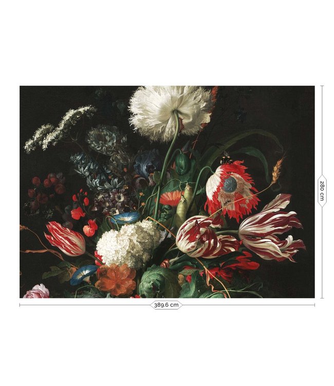 Zwart behang met bloemen uit het Rijksmuseum Golden Age Flowers