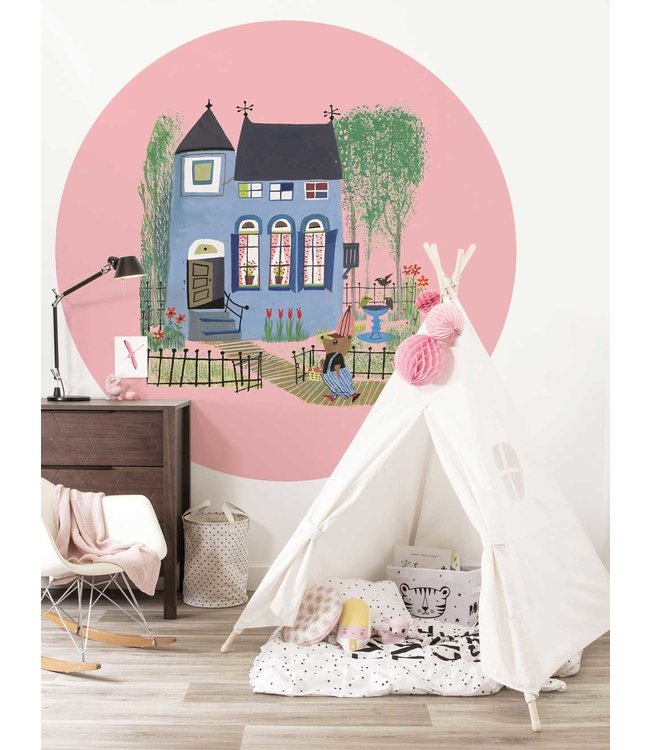 Behangcirkel Bear with Blue House