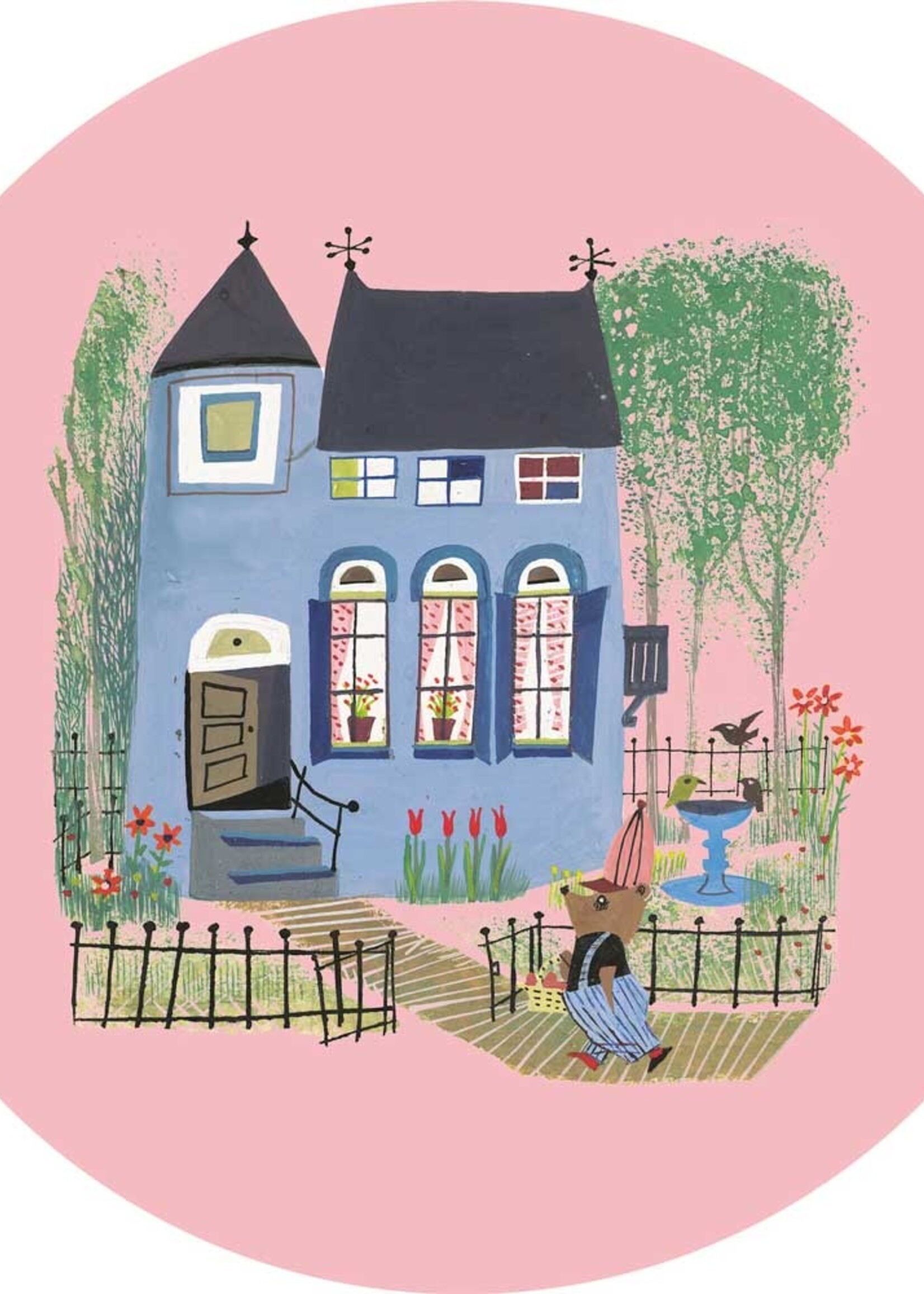 Behangcirkel Bear with Blue House