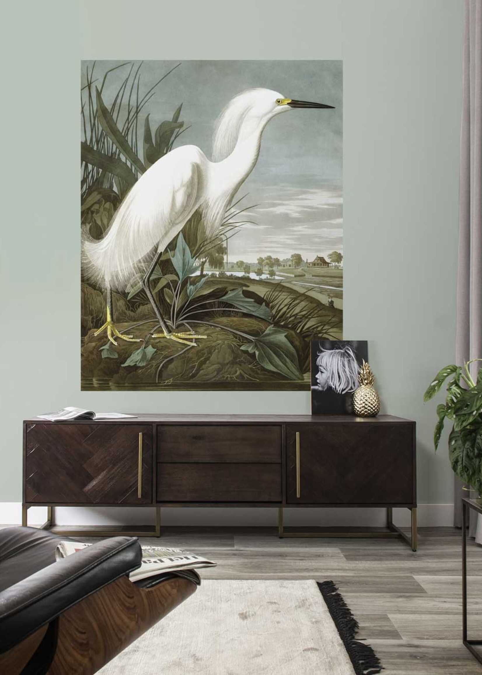Wallpaper Panel Snowy Heron, 142.5 x 180 cm