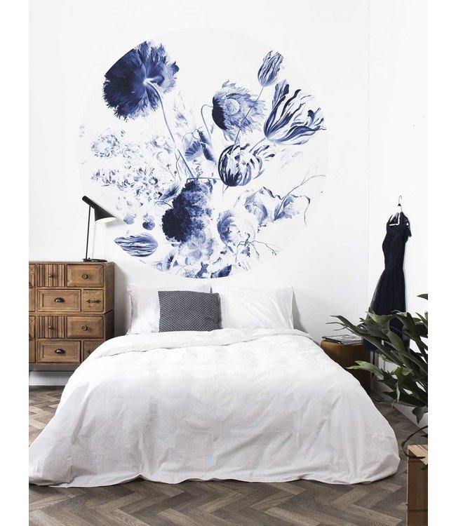 Wallpaper Circle Royal Blue Flowers