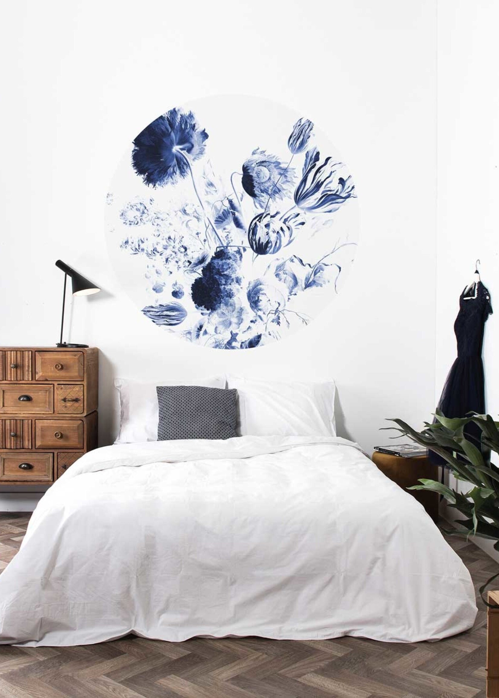 Wallpaper Circle Royal Blue Flowers