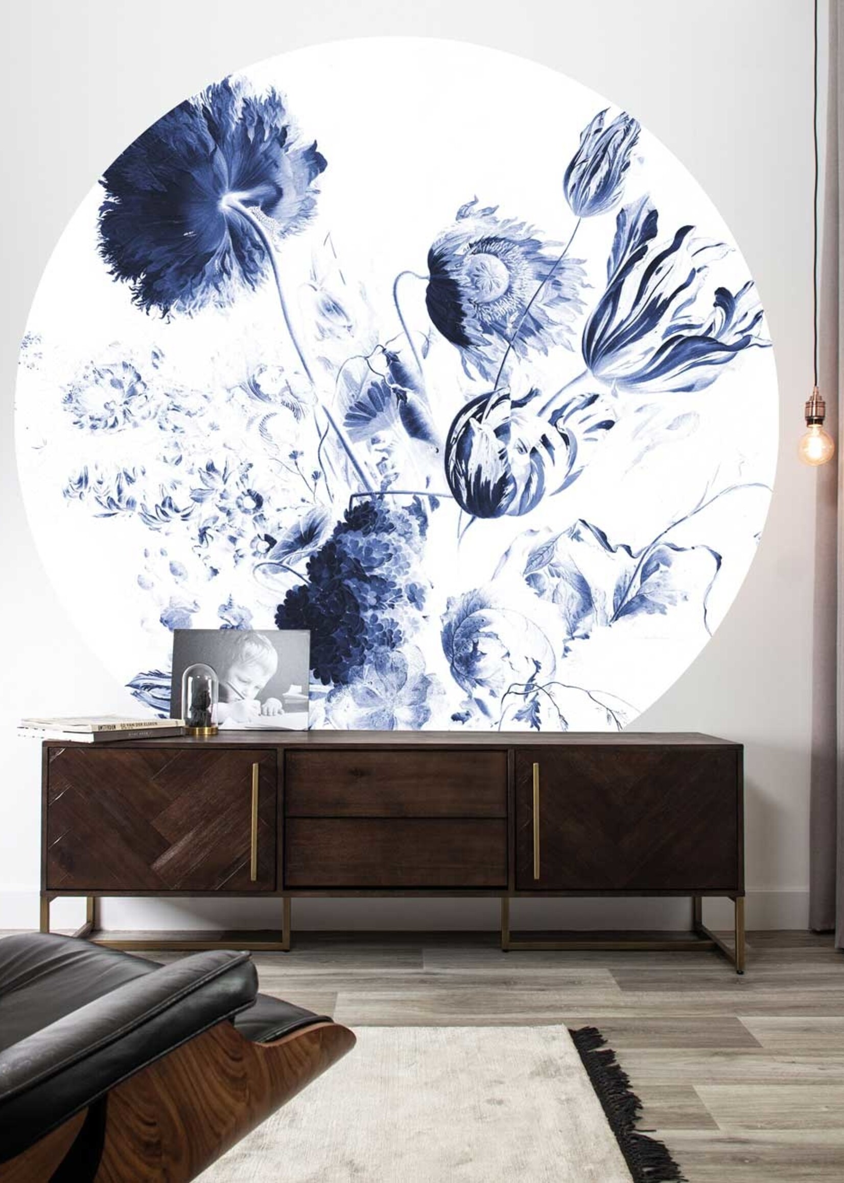 Wallpaper Circle Royal Blue Flowers