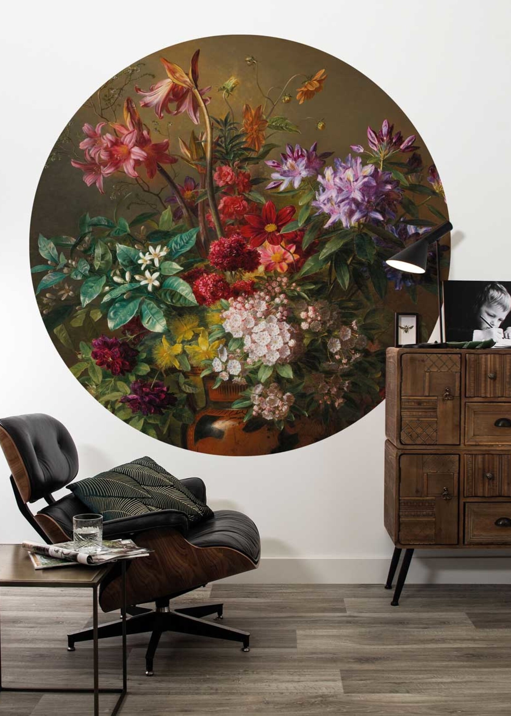 Tapetenpaneel rund Golden Age Flowers