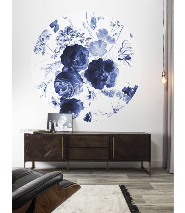 Wallpaper Circle Royal Blue Flowers
