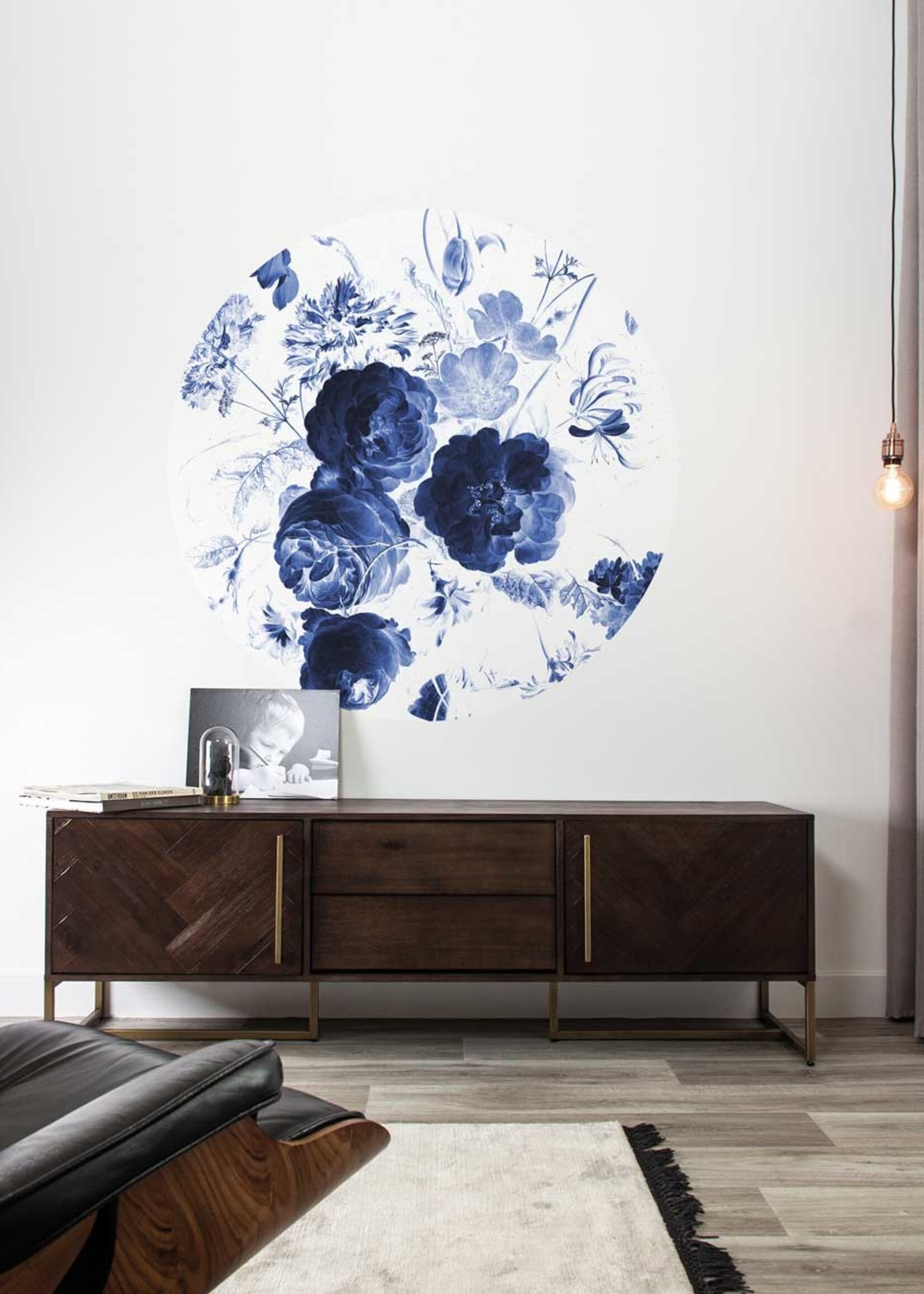 Wallpaper Circle Royal Blue Flowers