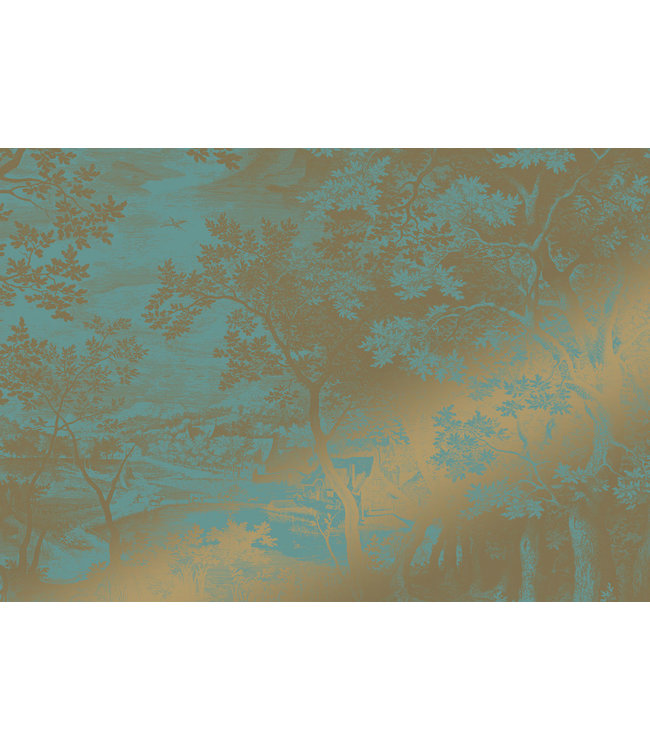 Gold metallic wall mural Engraved Landscapes, Turquoise