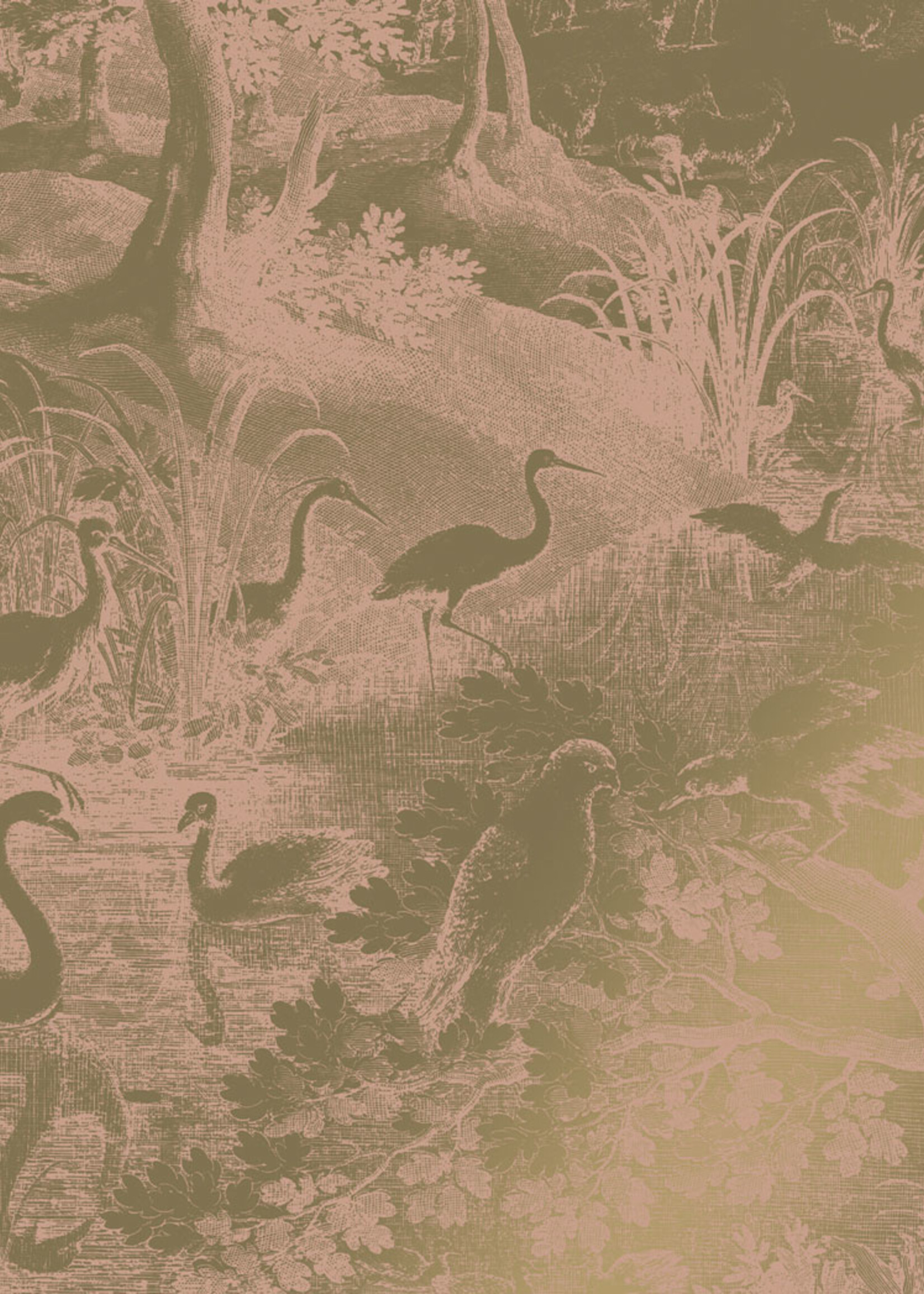 Gold-Tapete Engraved Landscapes, Rosa