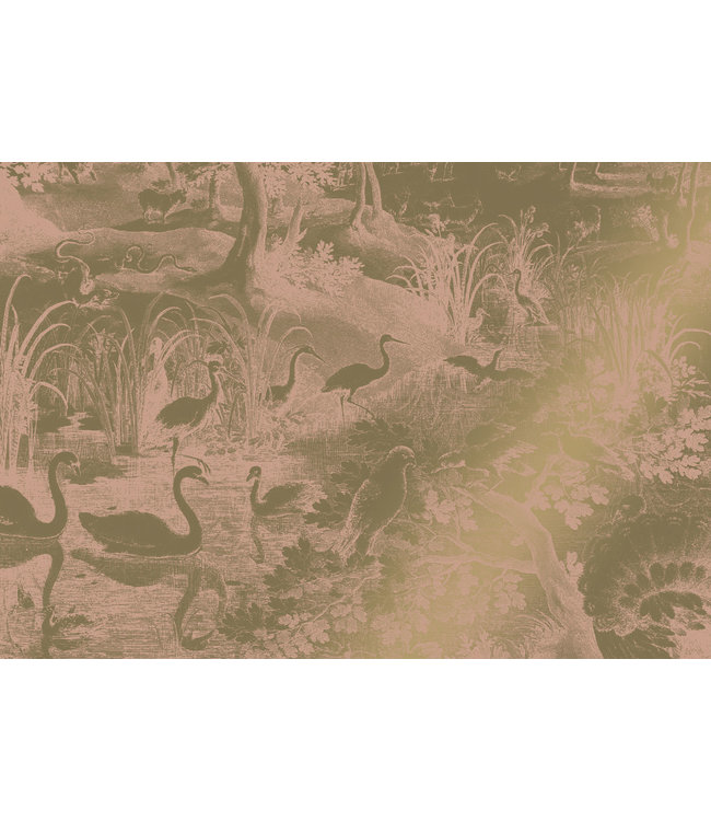 Gold-Tapete Engraved Landscapes, Rosa