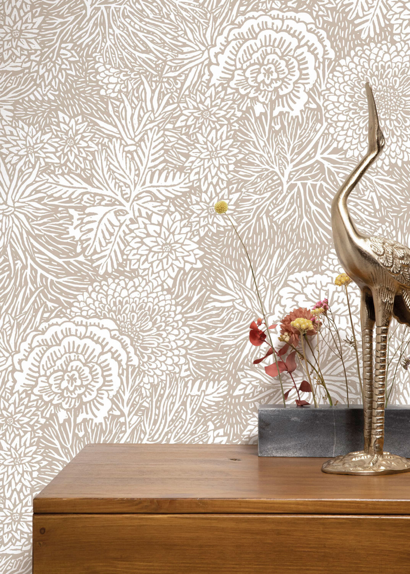 Tapete mit Blumen von Floor Rieder, Lehm, 100 x 280 cm