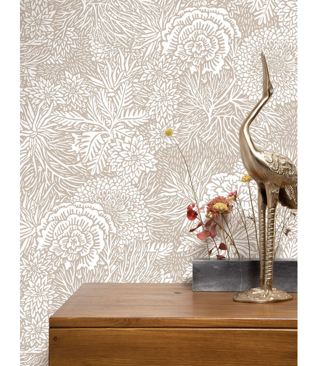 Tapete mit Blumen von Floor Rieder, Lehm, 100 x 280 cm