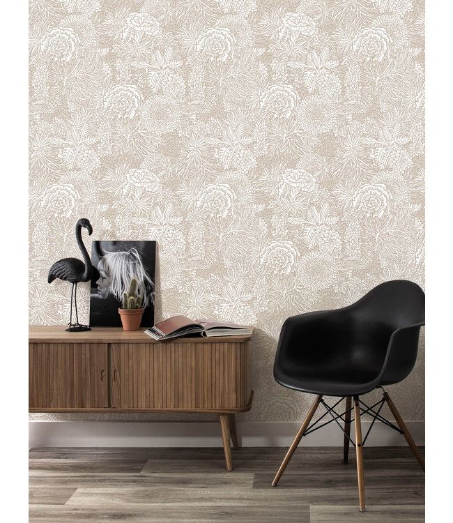 Bloemen behang van Floor Rieder, Klei, 100 x 280 cm