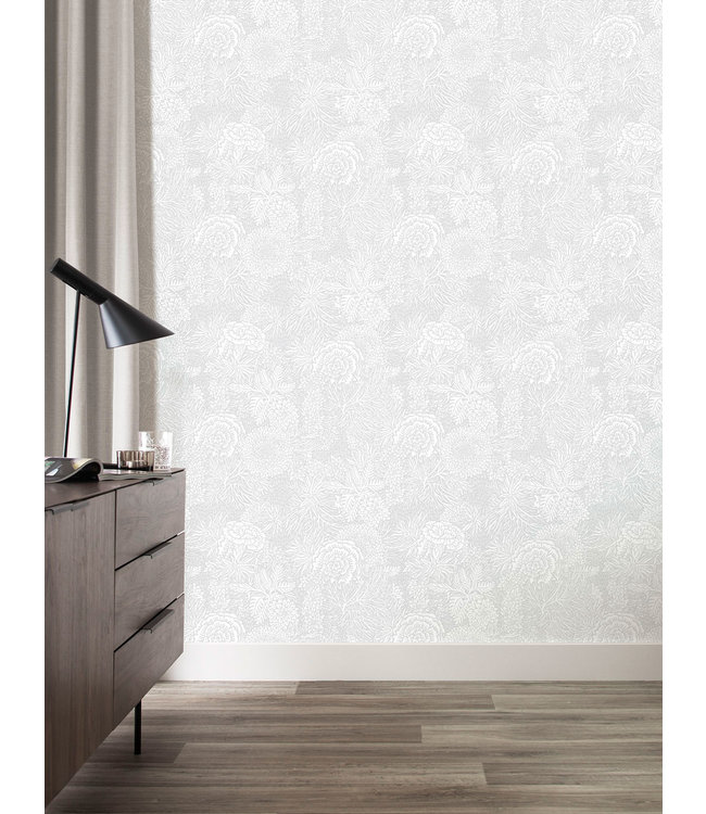 Tapete mit Blumen von Floor Rieder, Grau, 100 x 280 cm