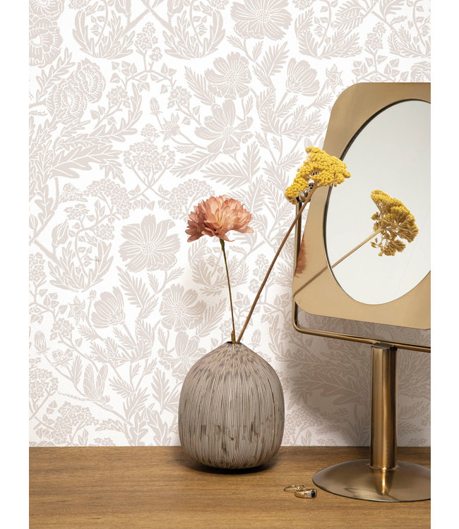 Bloemen behang van Floor Rieder, Zand, 100 x 280 cm