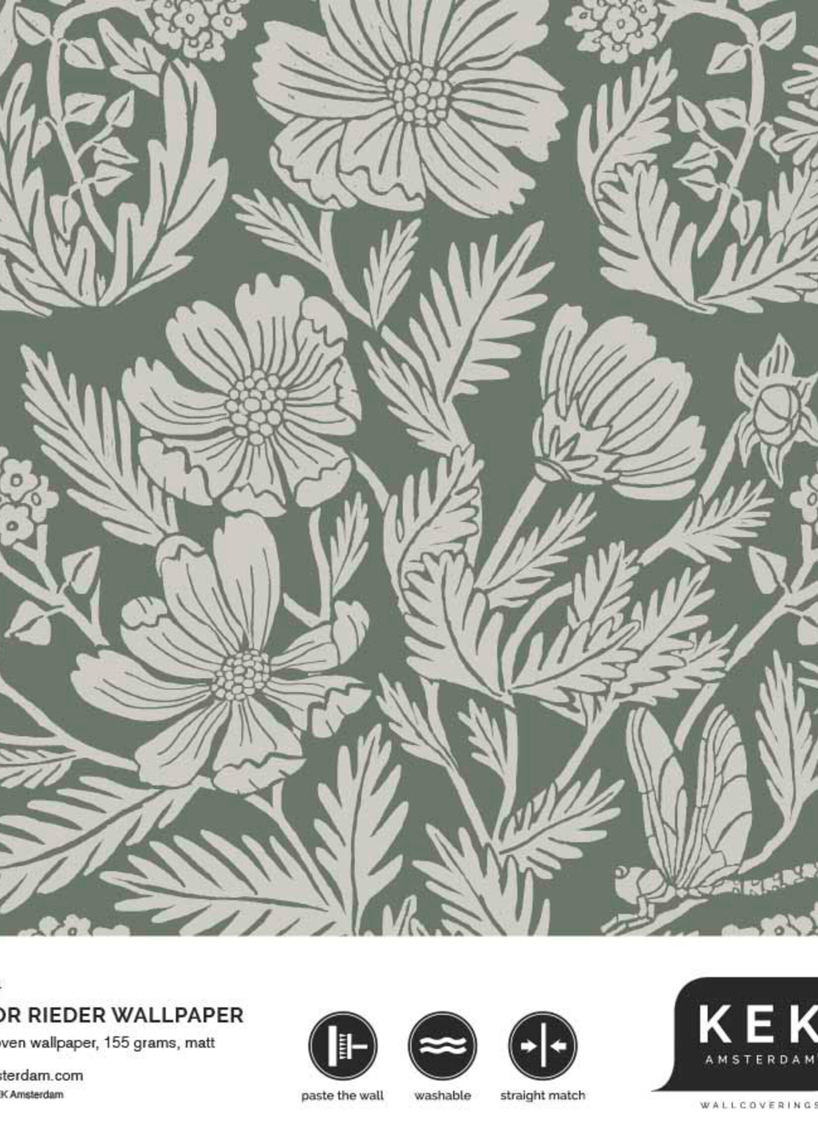Tapete mit gezeichnetem Blumenmuster von Floor Rieder, Grün, 100 x 280 cm