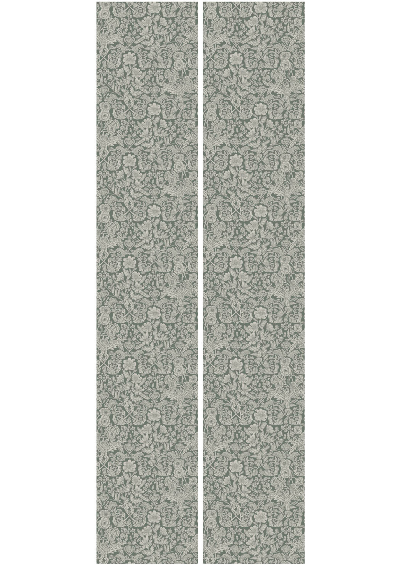 Wallpaper with drawn floral pattern by Floor Rieder, Green, 100 x 280 cm