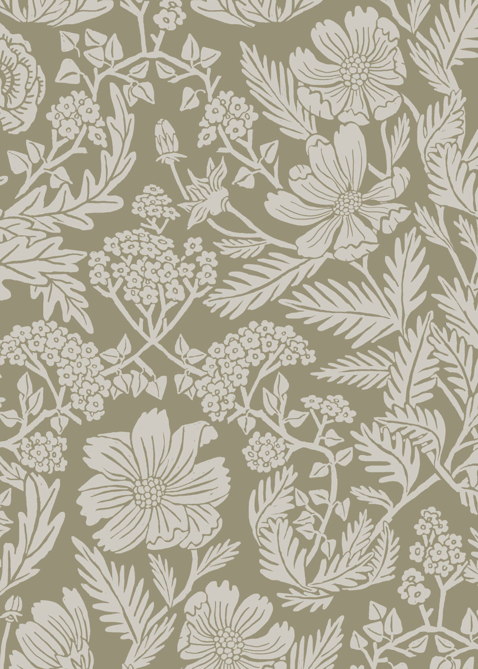 Wallpaper with drawn floral pattern by Floor Rieder, Sand, 100 x 280 cm