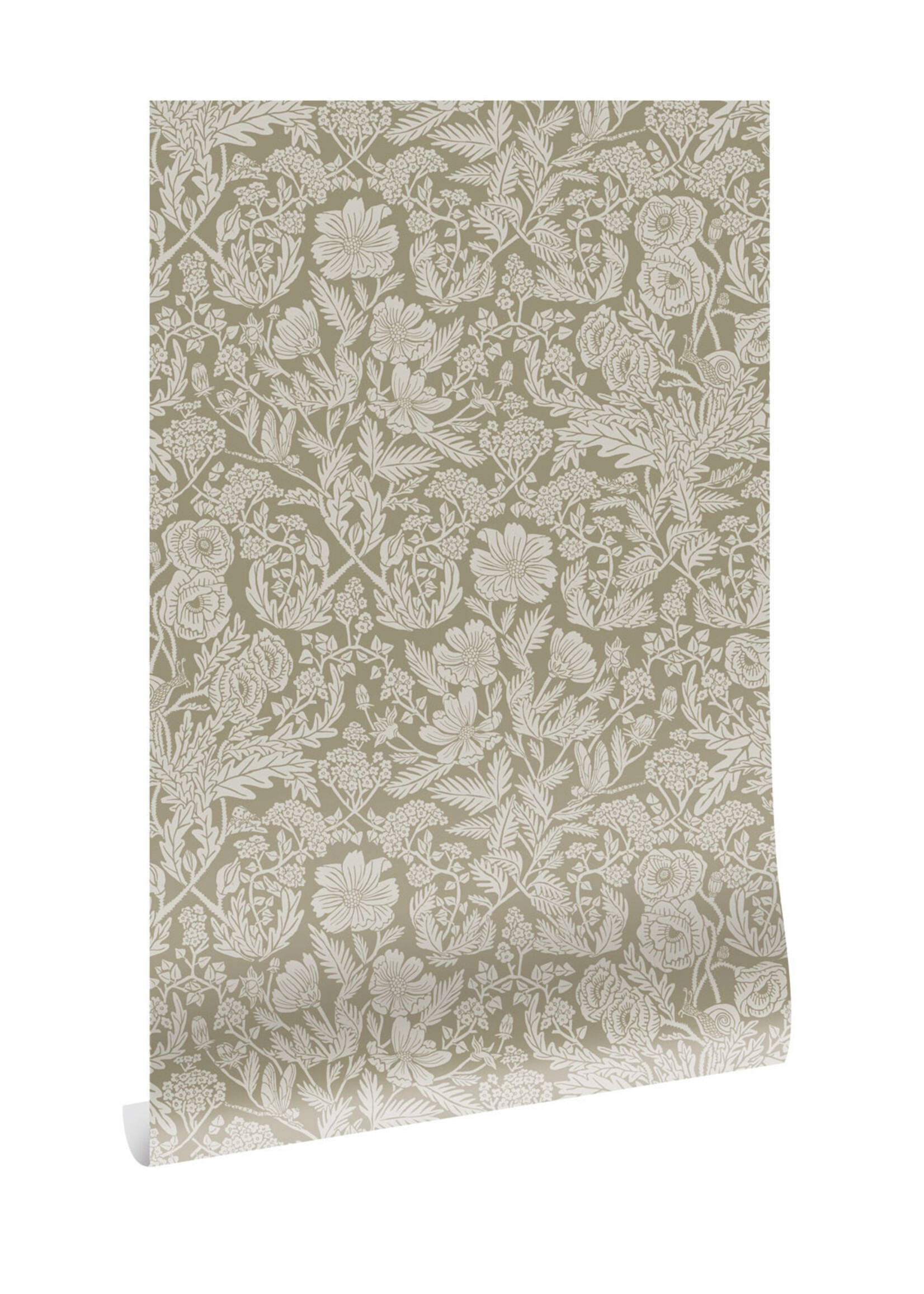 Tapete mit gezeichnetem Blumenmuster von Floor Rieder, Sand, 100 x 280 cm