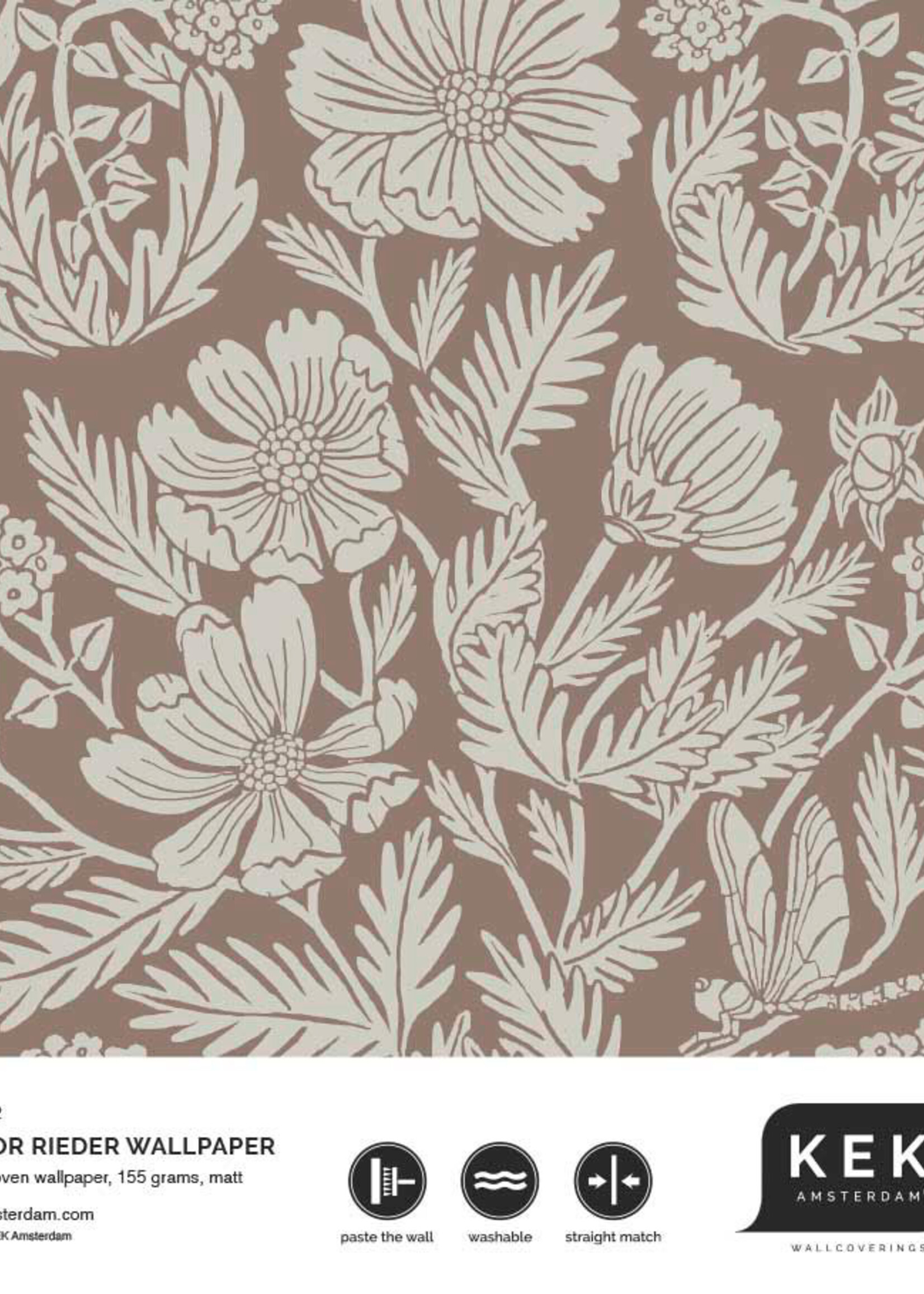 Wallpaper with drawn floral pattern by Floor Rieder, Nude, 100 x 280 cm