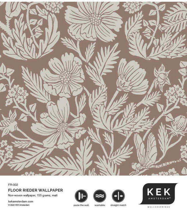 Behang met getekende bloemen patroon door Floor Rieder, Nude, 100 x 280 cm