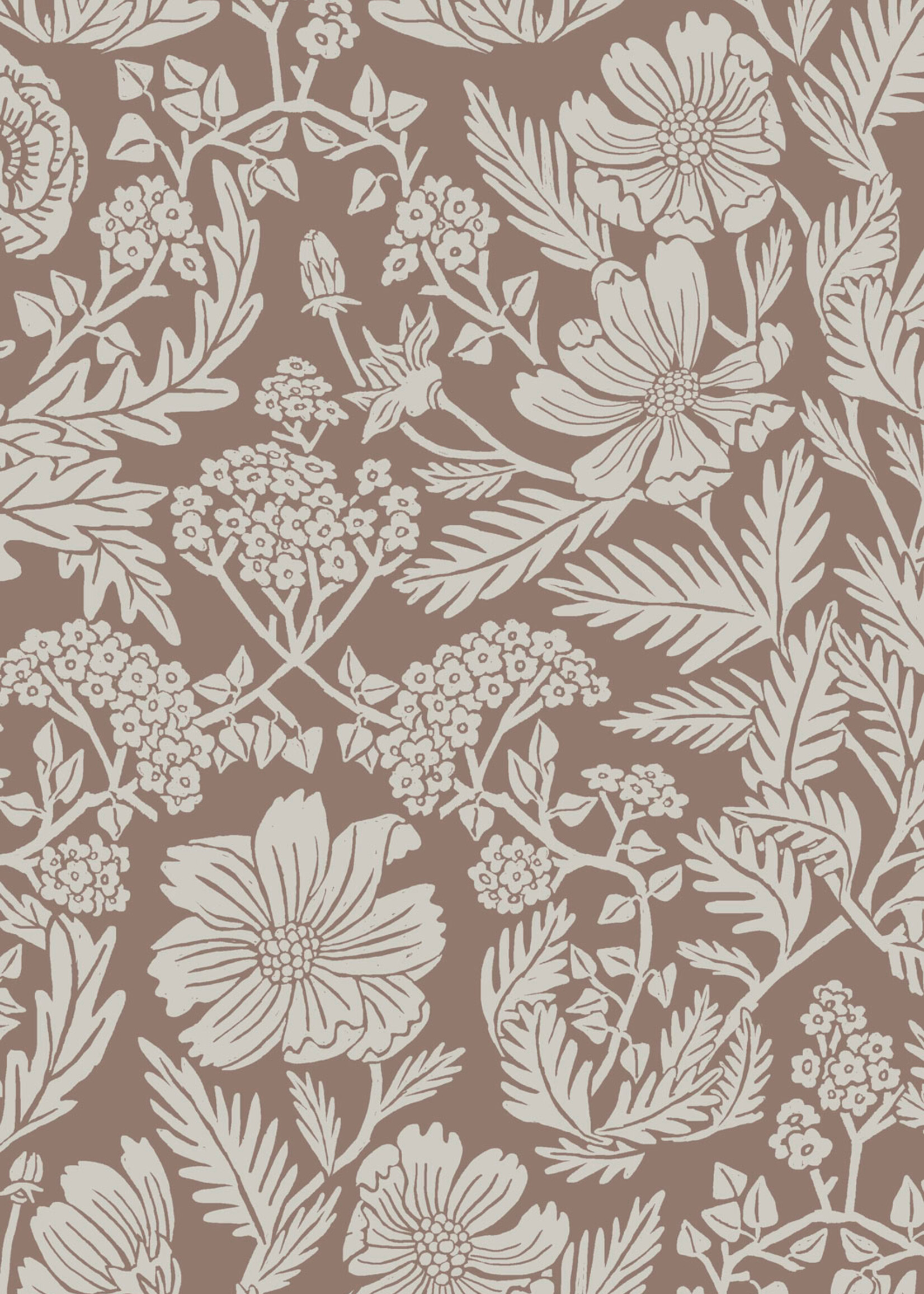 Wallpaper with drawn floral pattern by Floor Rieder, Nude, 100 x 280 cm