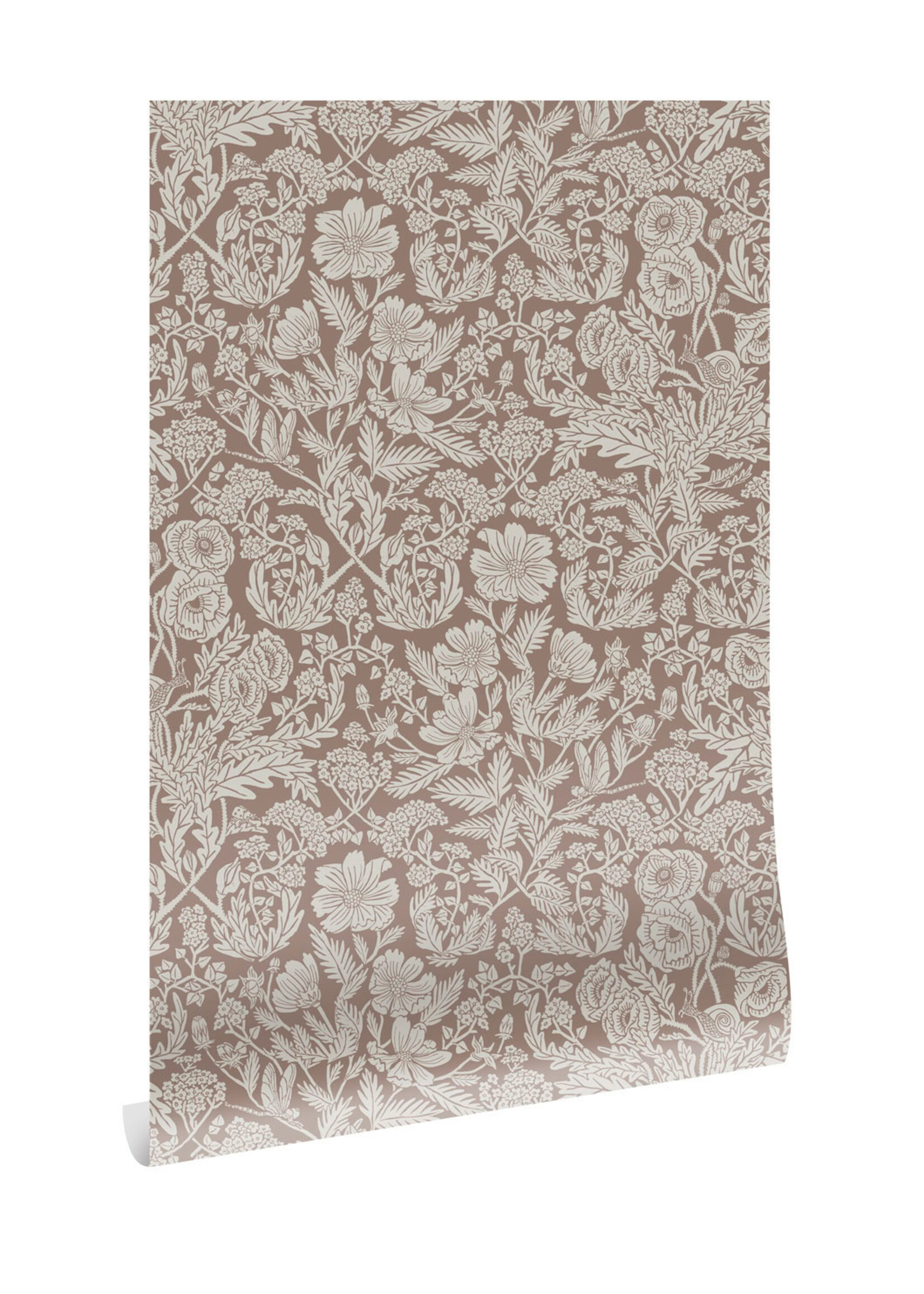Wallpaper with drawn floral pattern by Floor Rieder, Nude, 100 x 280 cm