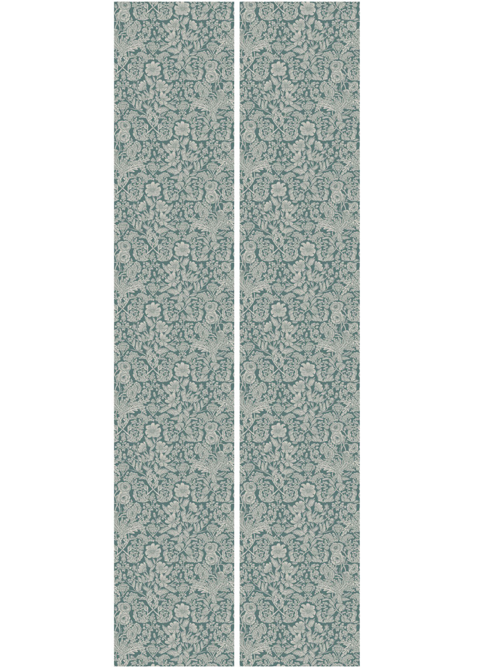 Wallpaper with drawn floral pattern by Floor Rieder, Blue, 100 x 280 cm
