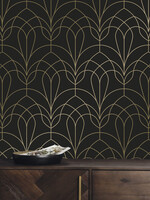 Goud metallic | Afwasbaar Golden Lines, Tapete mit goldenen Linien, Schwarz