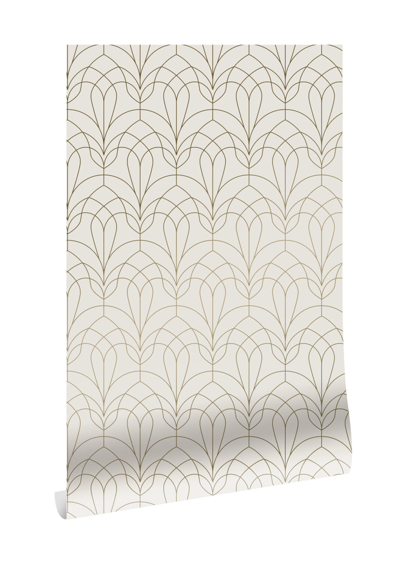 Goud metallic | Afwasbaar Golden Lines, Tapete mit goldenen geometrischen Linien, Grauweiß, Waschbar, 100 x 280 cm