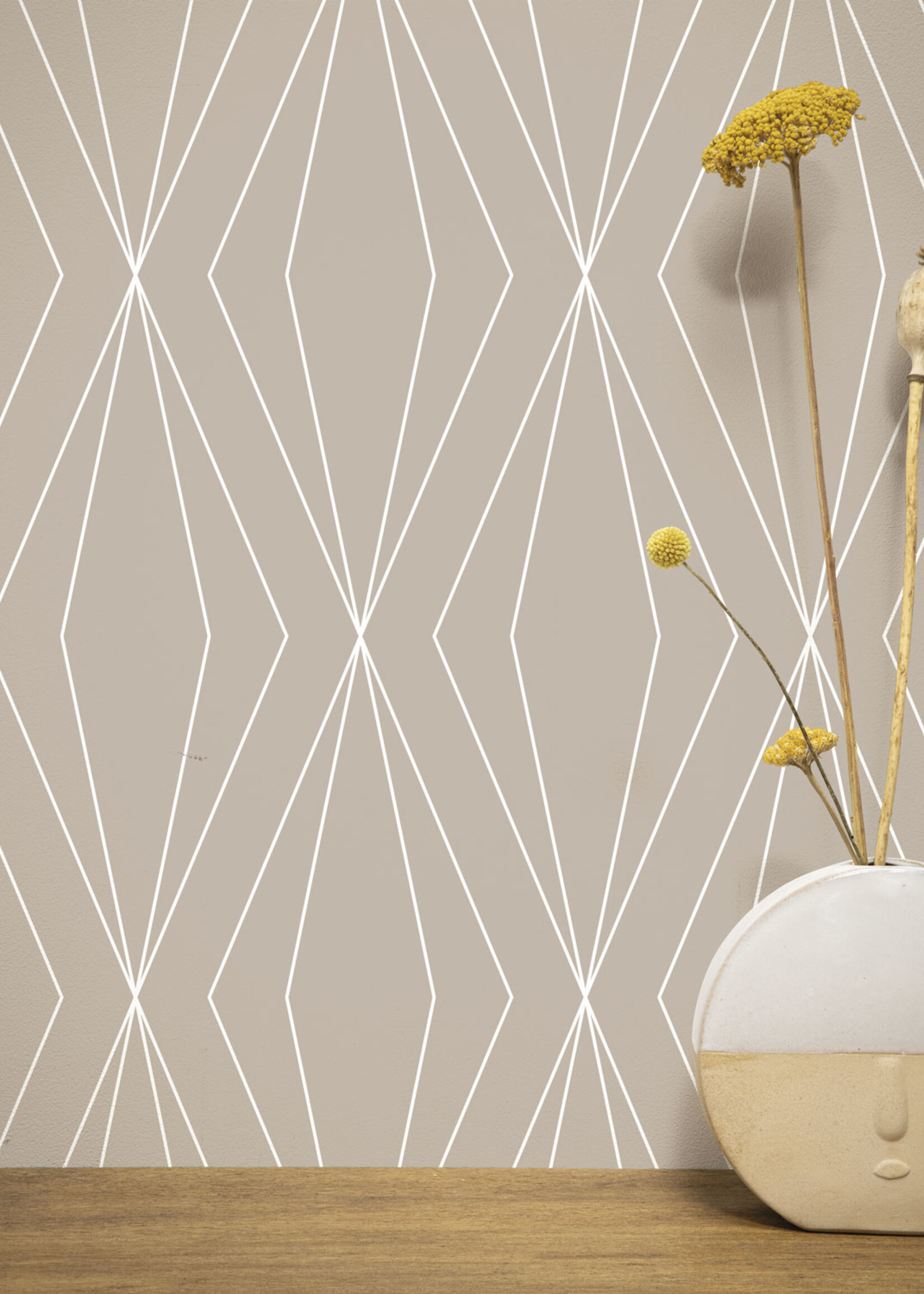 Herhaalbaar Graphic Lines, behang met grafische lijnen, Zand, 100 x 280 cm
