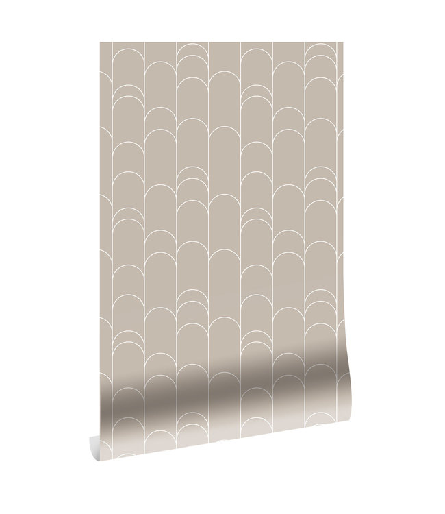 Graphic Lines, behang met grafische lijnen, Zand, Afwasbaar, 100 x 280 cm