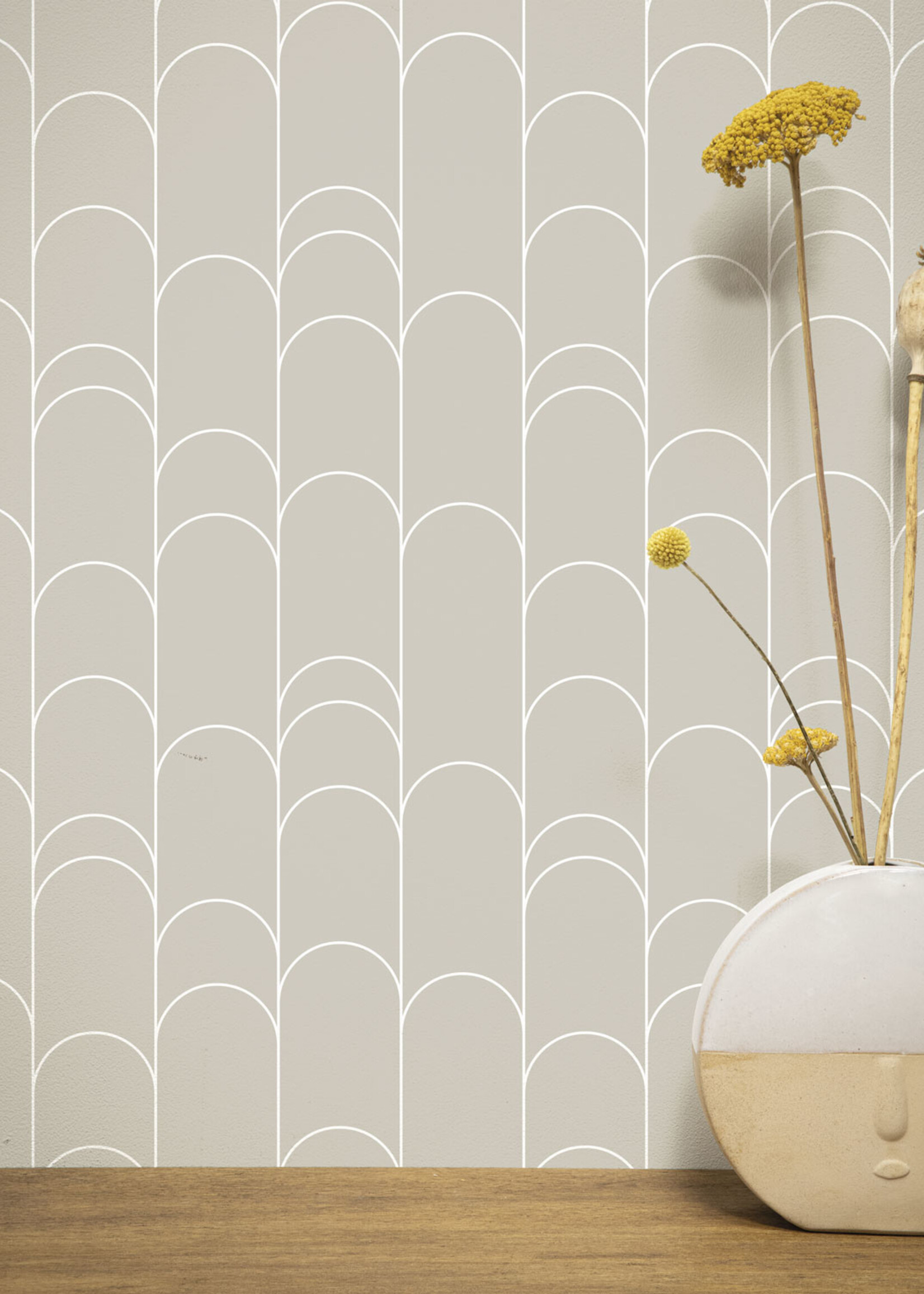 Herhaalbaar Graphic Lines, Tapete mit grafischen Linien, Beige, 100 x 280 cm