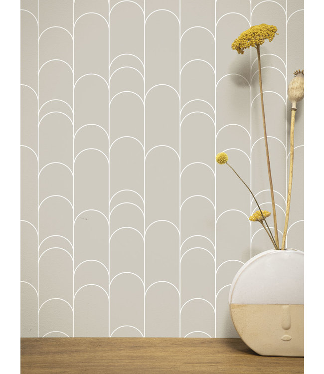 Graphic Lines, behang met grafische lijnen, Beige, 100 x 280 cm