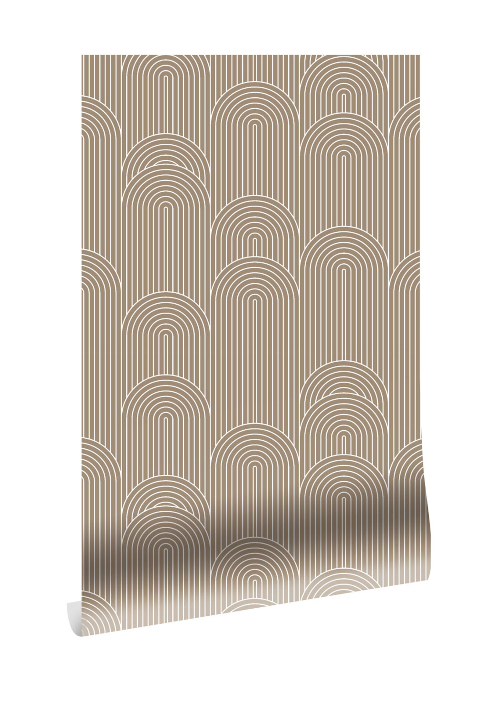 Herhaalbaar Graphic Lines, Tapete mit grafischen Linien, Lehm, 100 x 280 cm