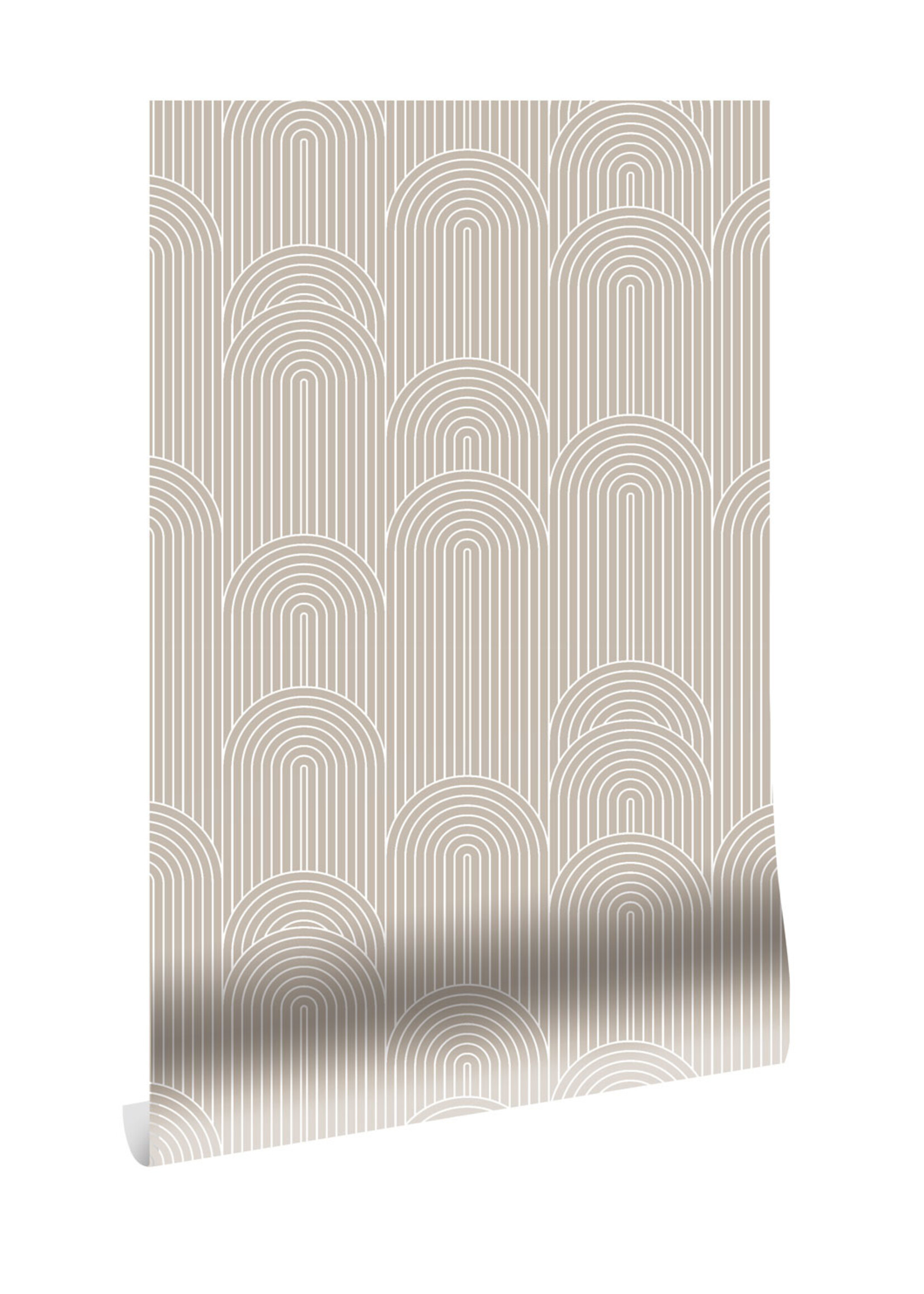Herhaalbaar Graphic Lines, behang met grafische lijnen, Zand, 100 x 280 cm