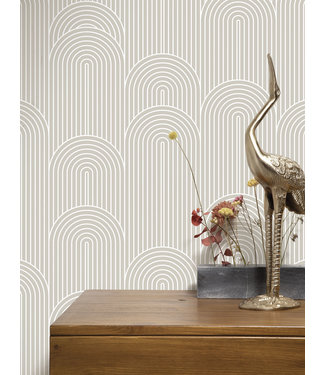 Herhaalbaar | Afwasbaar Graphic Lines, behang met grafische lijnen, Beige, WP-734