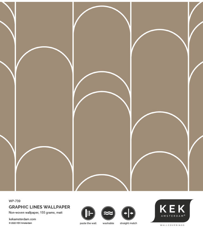 Graphic Lines, Tapete mit grafischen Linien, Lehm, 100 x 280 cm