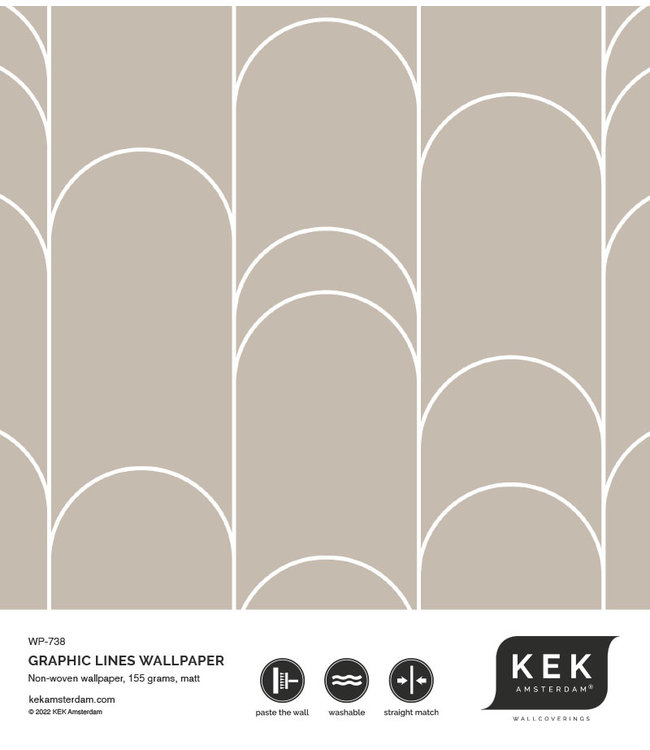 Graphic Lines, behang met grafische lijnen, Zand, 100 x 280 cm