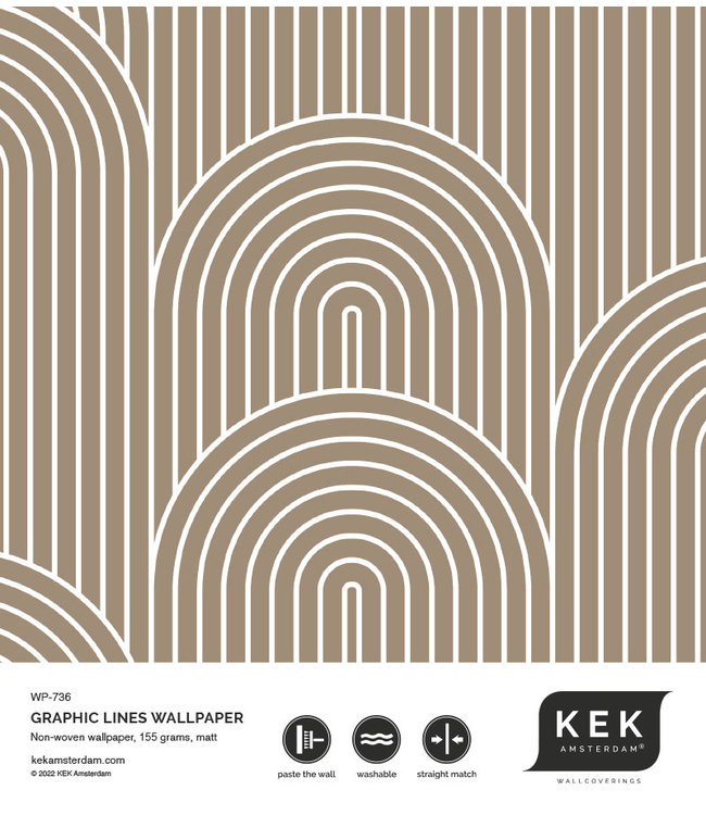 Graphic Lines, Tapete mit grafischen Linien, Lehm, 100 x 280 cm