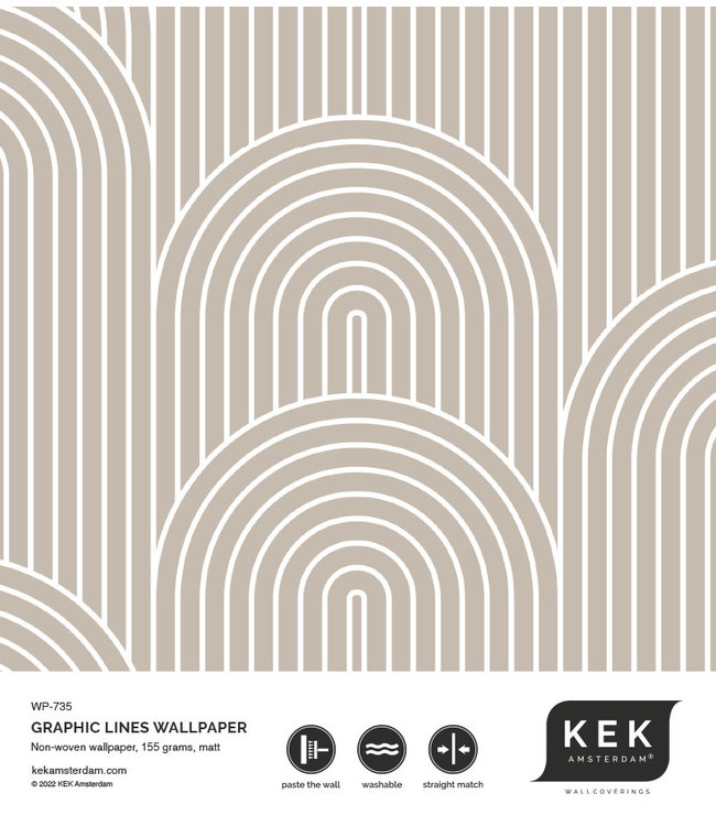 Graphic Lines, behang met grafische lijnen, Zand, 100 x 280 cm