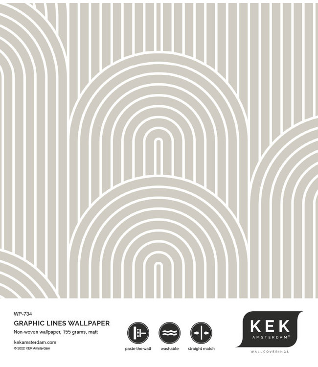 Graphic Lines, Tapete mit grafischen Linien, Beige, 100 x 280 cm